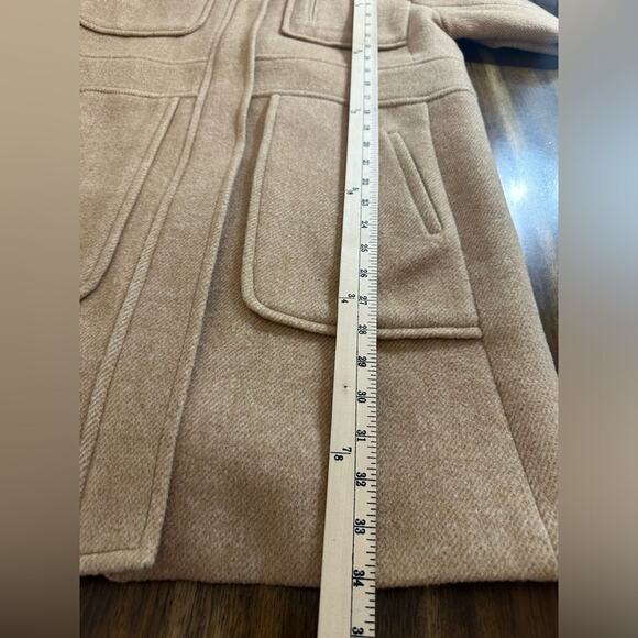 LOFT Women’s Camel Wool Blend Faux Fur Collar Long Pea Coat Size Large EUC - Picture 6 of 7
